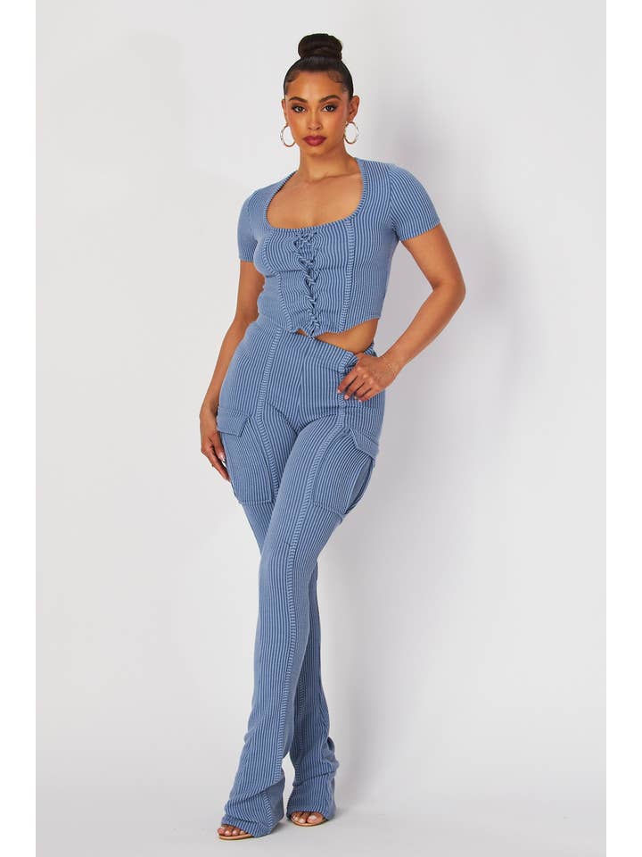 Boswell - Wholesale Top & Pant Set (NOT Loungewear) - Women's - LACE UP DETAIL TOP AND PANTS SET4