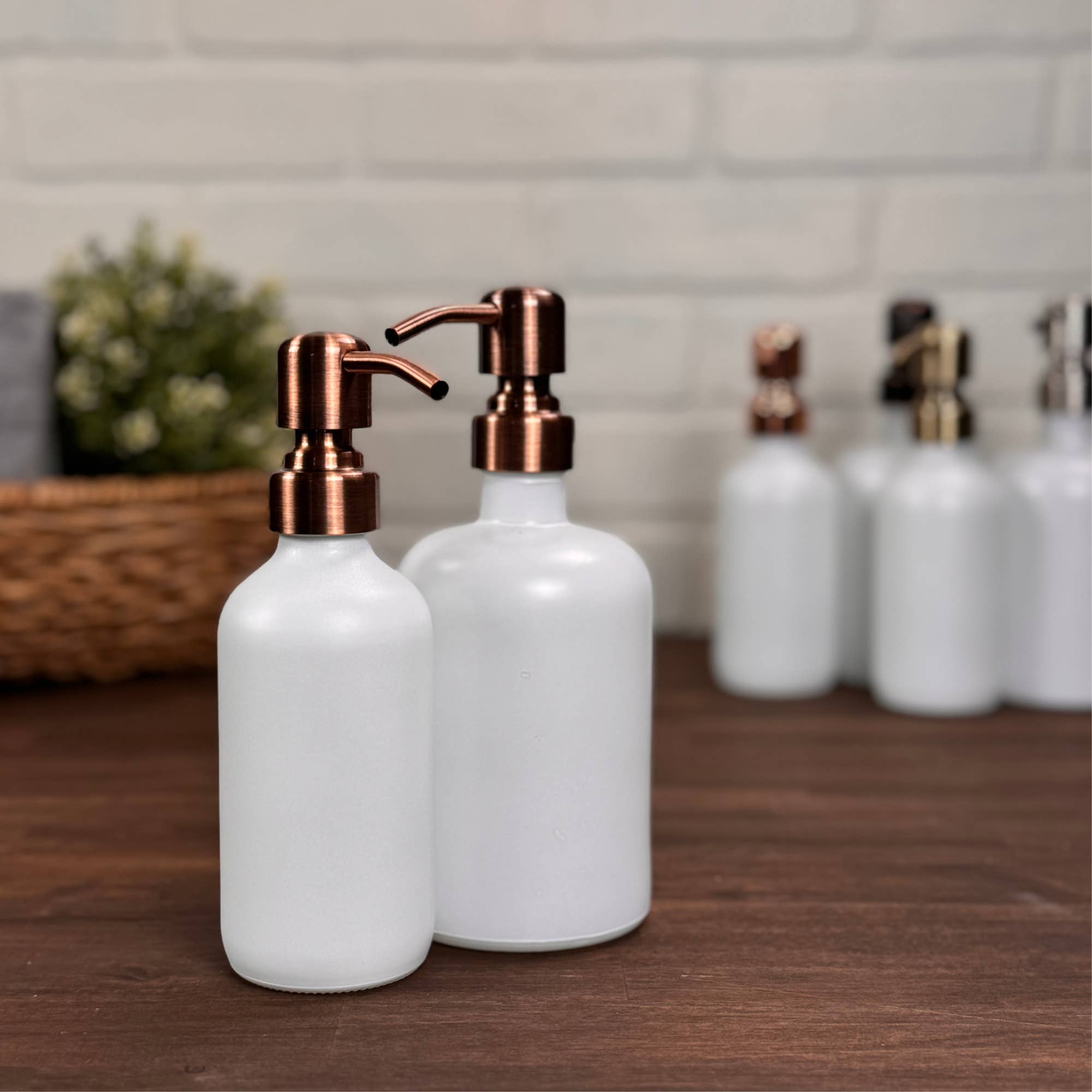 The Bottle Shoppe - Wholesale Soap dispenser - 8oz White Matte Glass Soap Dispenser bottle w/metal pumps.
