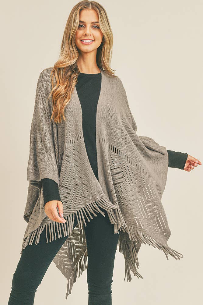 Hana - Wholesale Cardigan - Dames - Visgraat gebreide franje Ruana18