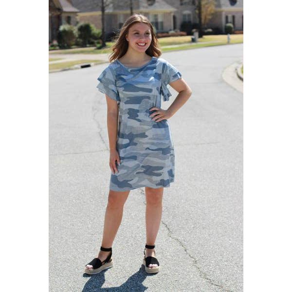 Jurk met Flutter mouwen | Camo voor wholesale door Rogue Society Apparel®️