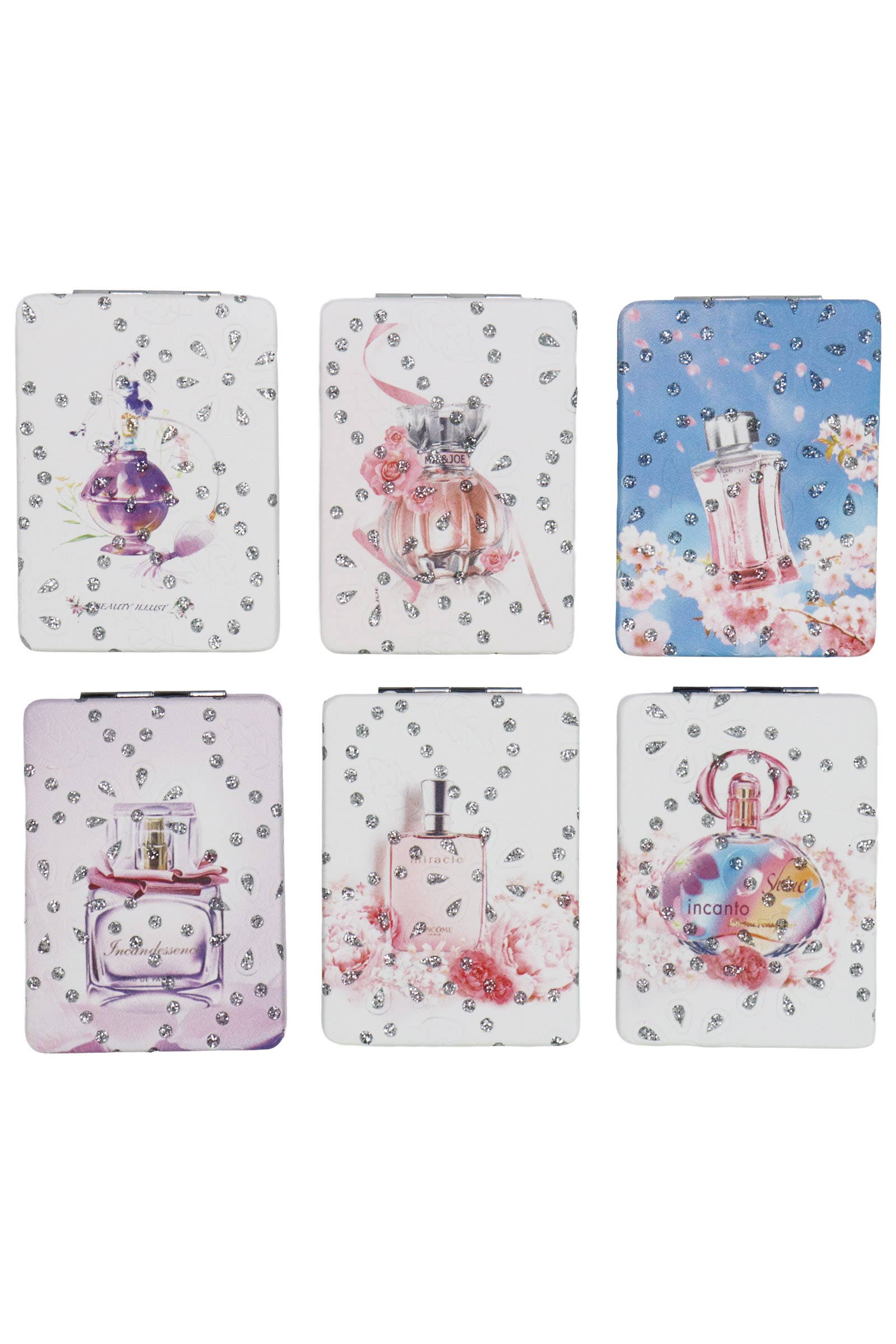 ASSORTED Eau De Parfum Perfume Glitter Compact Mirror for wholesale on Faire1