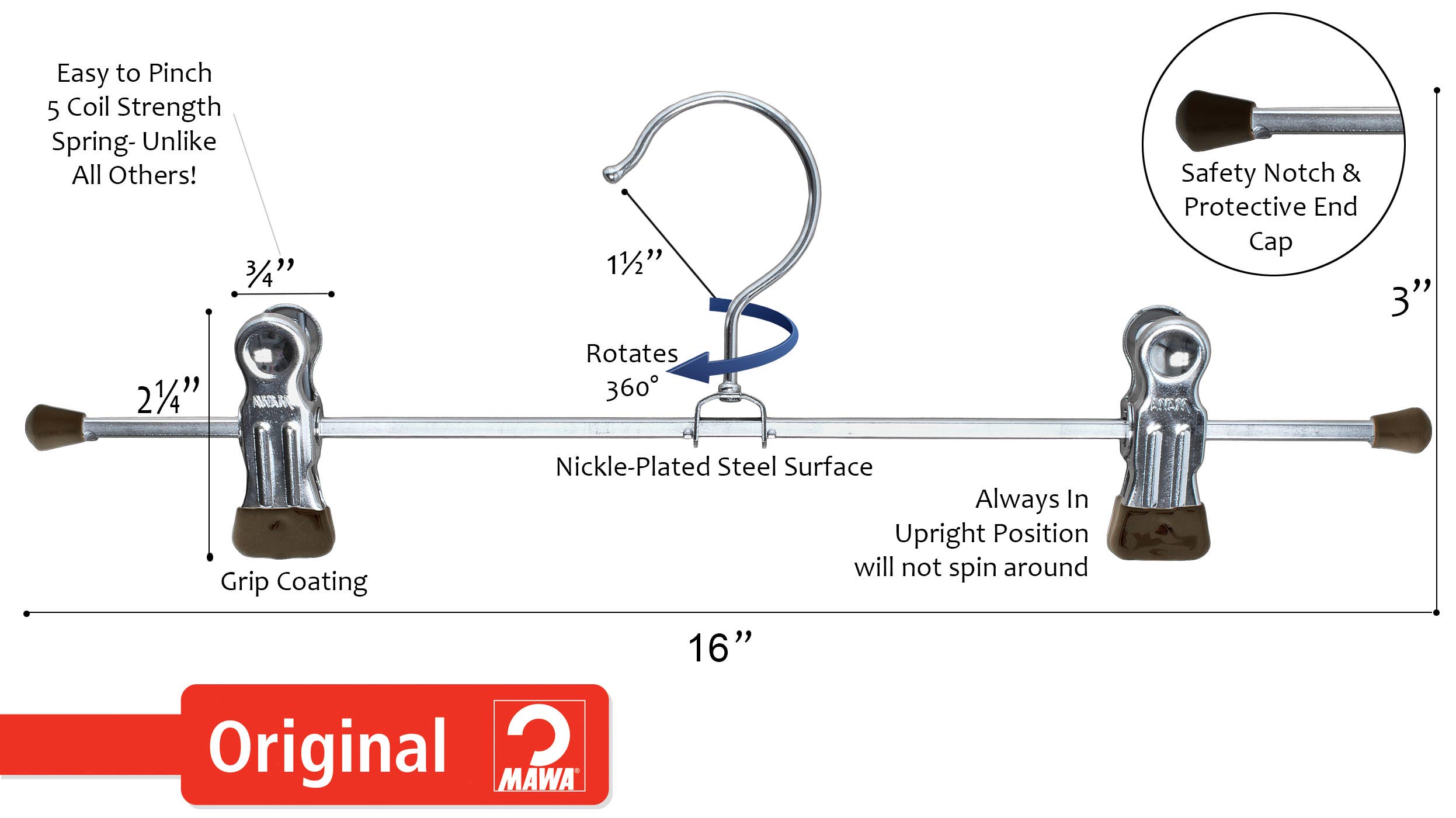 Reston Lloyd - Wholesale Clothes Hangers - MAWA, 16" Pant Clip Bar (4 Colors)9