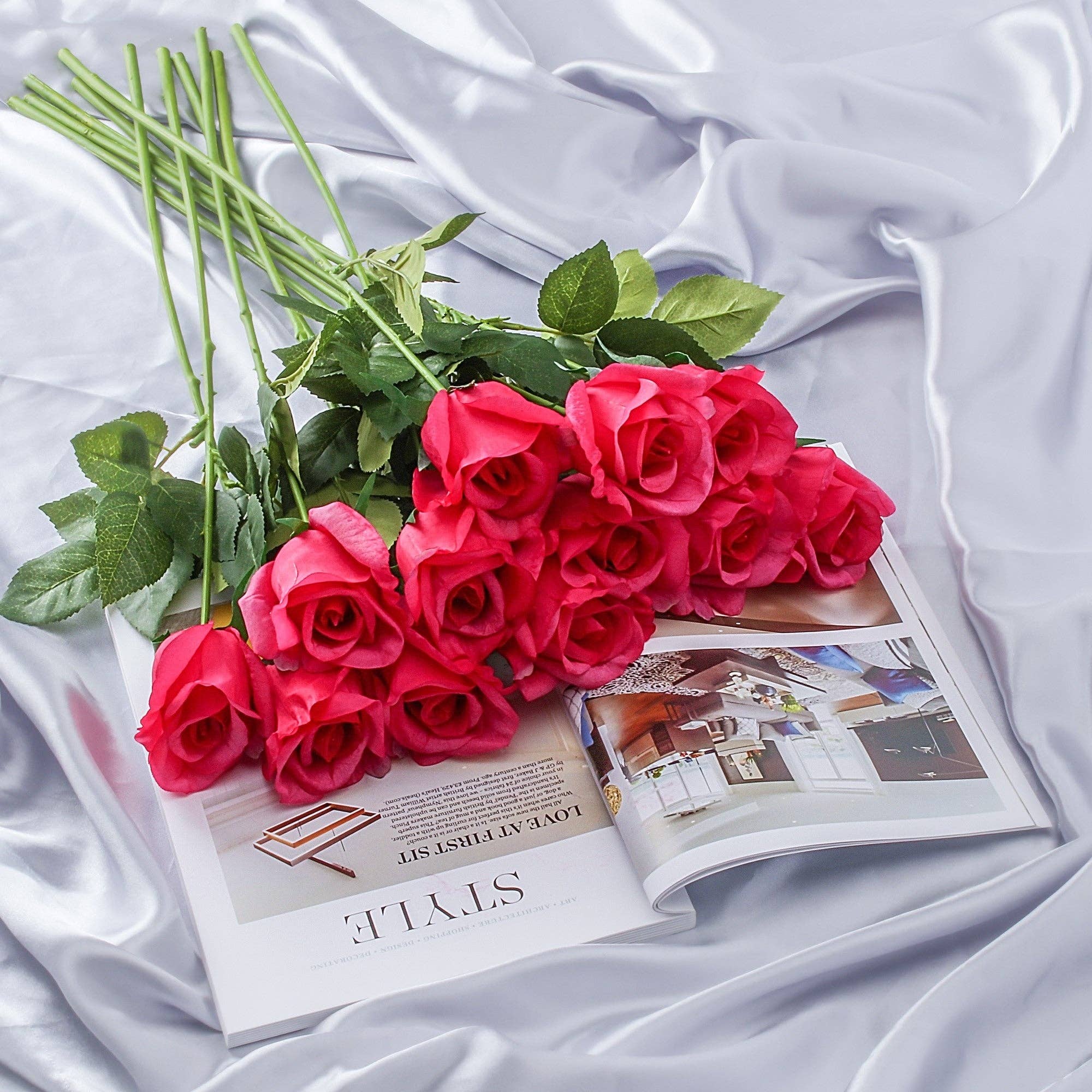 Grand Verde - Wholesale Artificial Flowers - Roses Real-Touch Artificial Flowers 22” Long Stems, 12pcs19