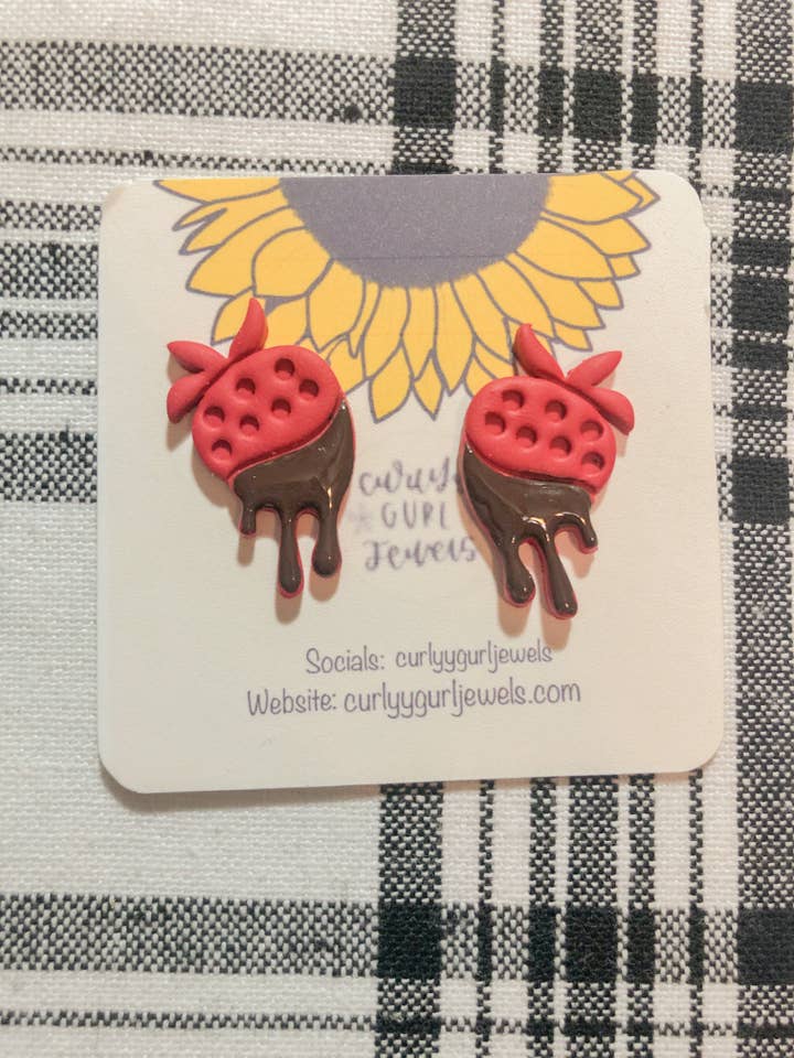 Chocolate Dipped Strawberries Polymer Clay Stud Earrings for wholesale by Curlyygurljewels