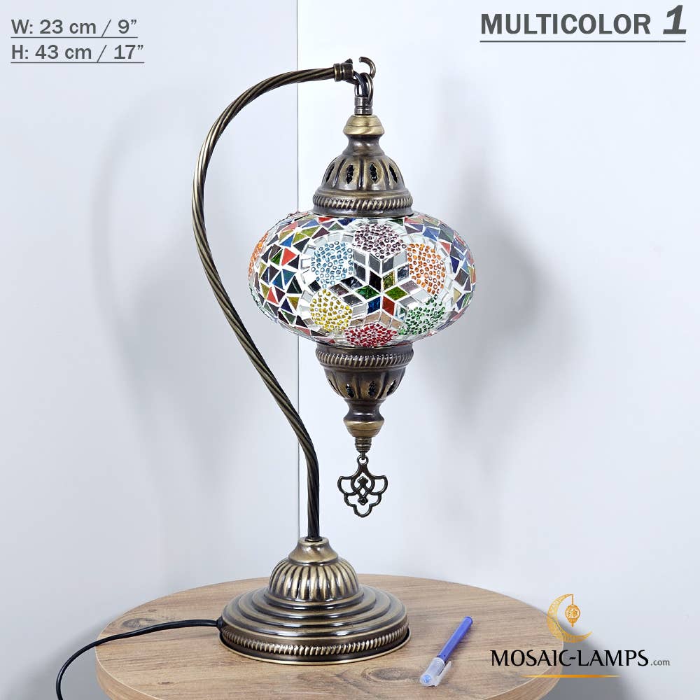 Mosaic Lamps - Wholesale Accent/Desk Lamp - 10+Colors - Gooseneck Large Globe Mosaic Table Lamp, Turkish31