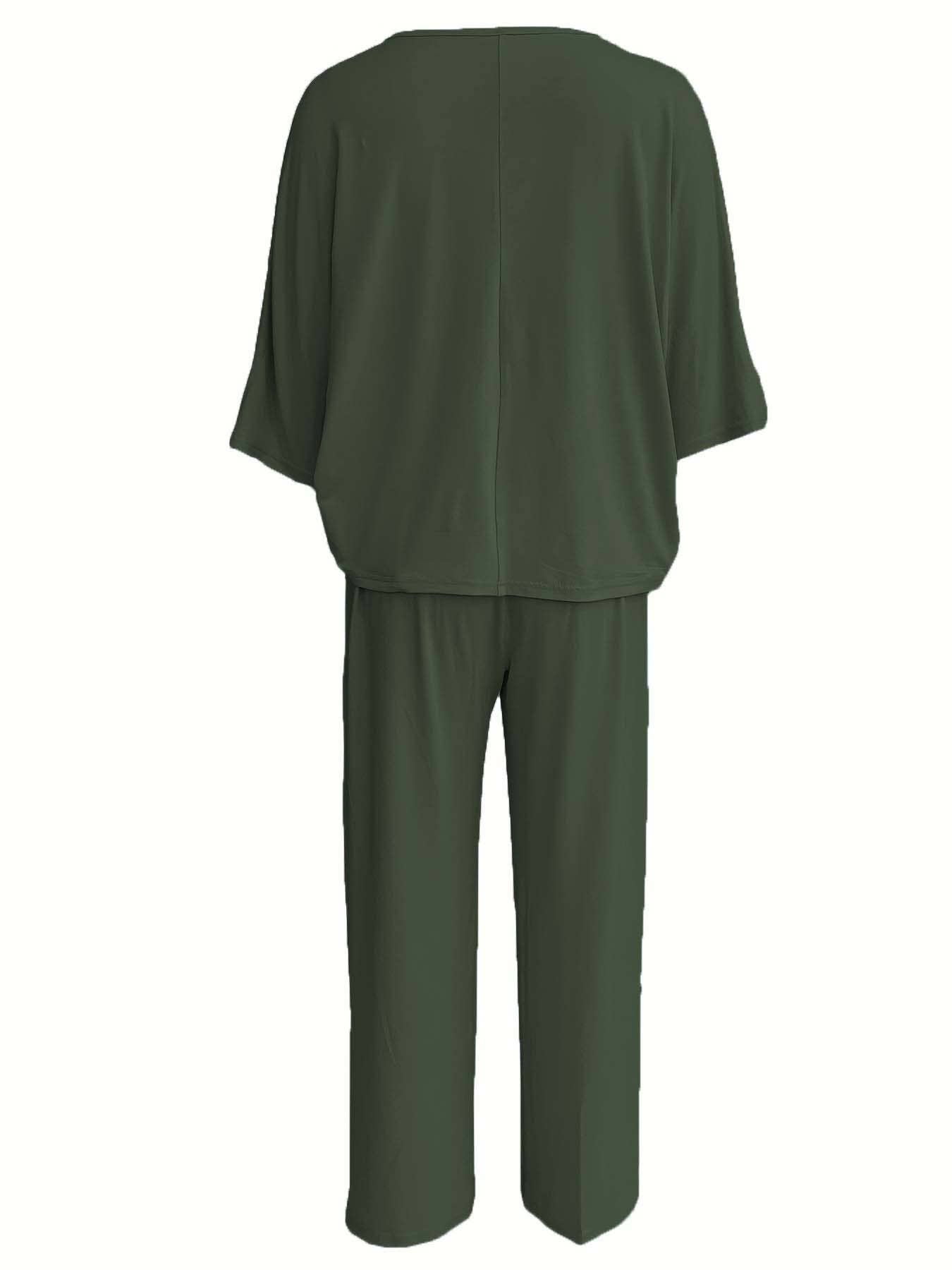 HIDDENBRAND - Wholesale Top & Pant Set (NOT Loungewear) - Women's - Lazy batwing top & wide-leg pants set loungewear13