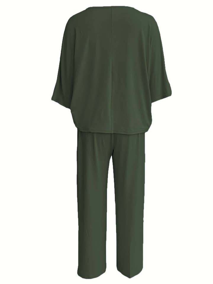 HIDDENBRAND - Wholesale Top & Pant Set (NOT Loungewear) - Women's - Lazy batwing top & wide-leg pants set loungewear13
