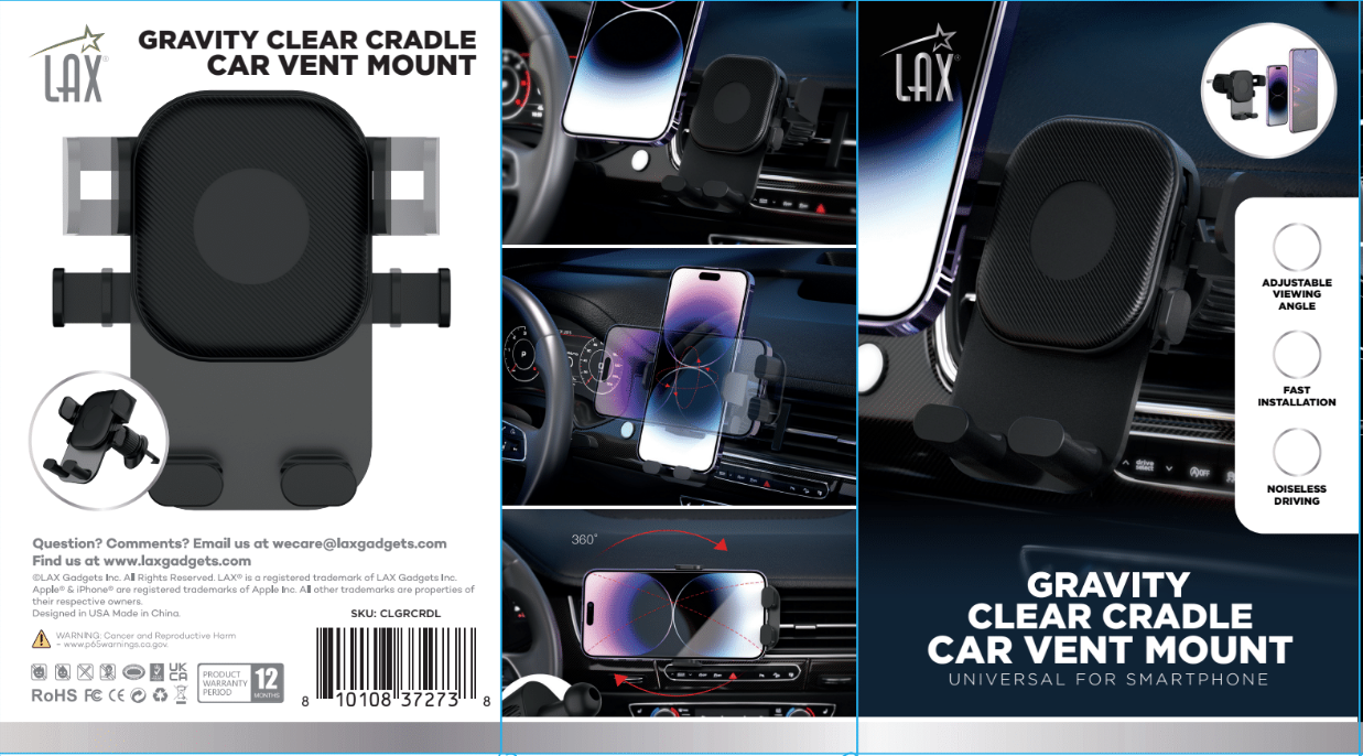 LAX Gadgets – wholesale Car Decorative Charm - Unisex – LAX Gravity Clear Cradle Car Vent Mount with Retail Pack7
