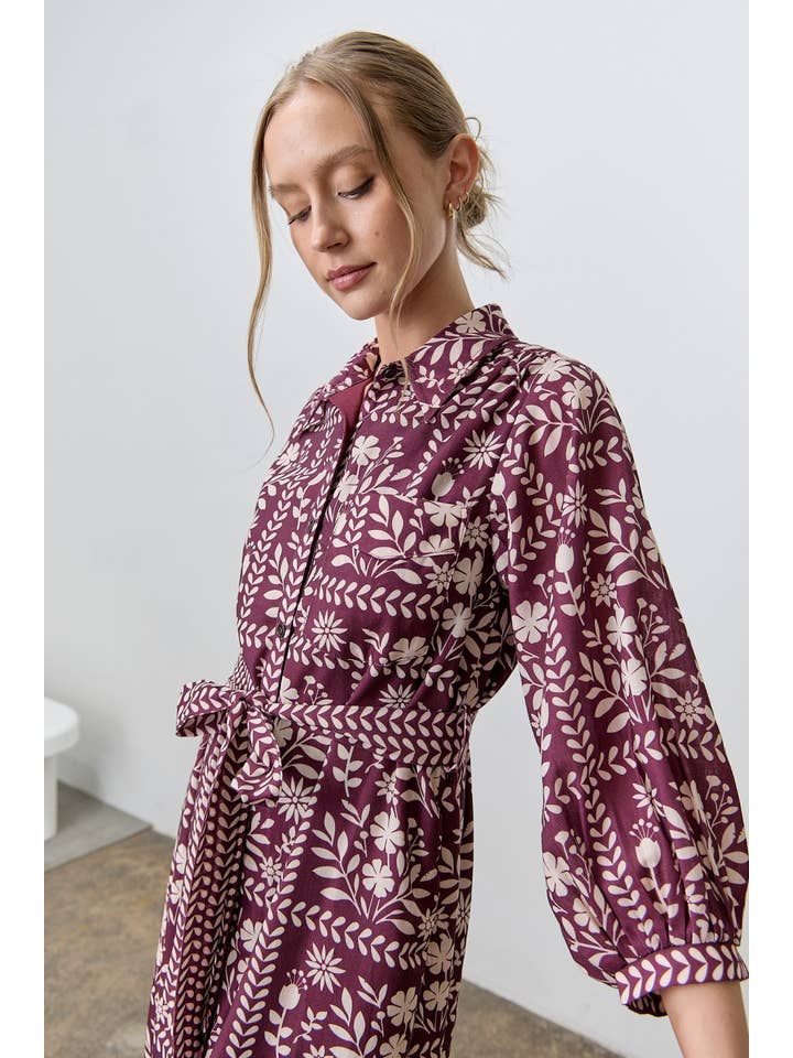 Polagram by Wellmade USA - Wholesale Dress - Women's - BORDER FLORAL PRINT SHIRT DRESS13