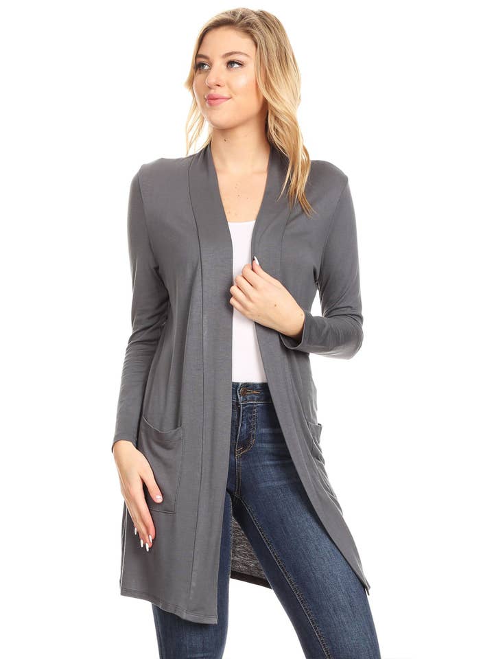 MOA COLLECTION - Wholesale Cardigan - Women's - Women's Casual Basic Solid Cardigan3