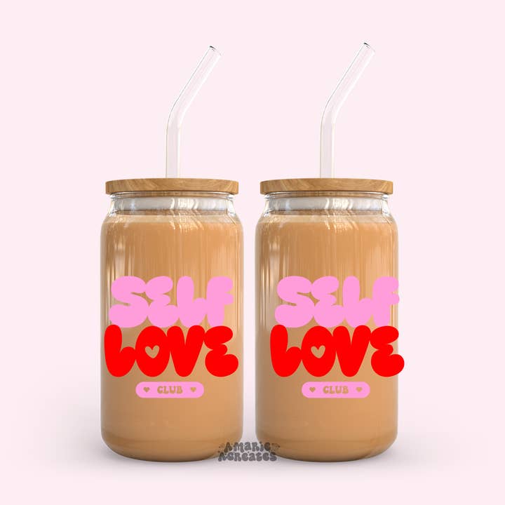 Self Love Club Glass Cup for wholesale by amarieacreates