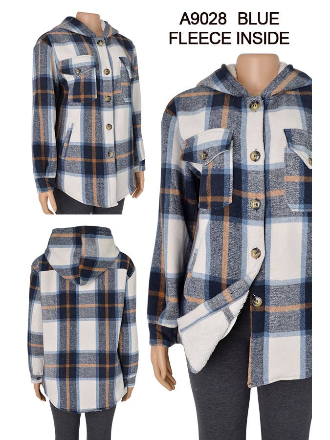 SSImport - Wholesale Shirt Jacket/Shacket - Women's - A9028 WINTER HOODIE COAT PLAID JACKET FLEECE LINED 12PCS
