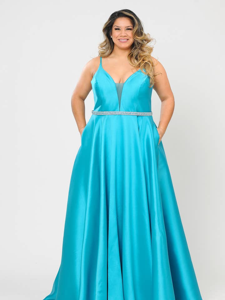 W1106 Mettez en valeur cette robe en mikado longue au sol avec pour la vente par POLY USA