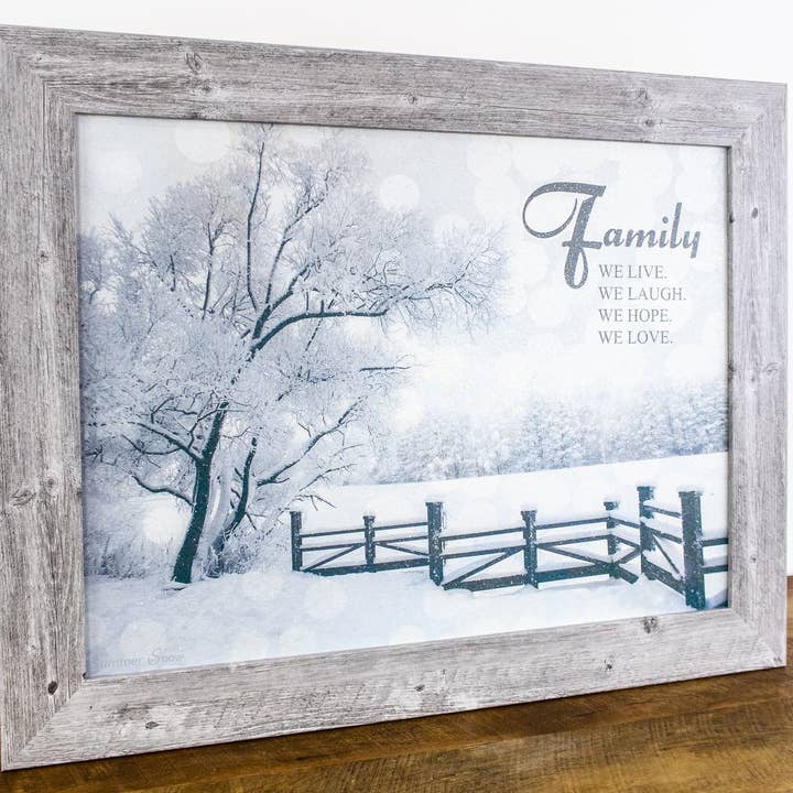 Family We Live Laugh Love Hope Framed Winter Christmas Art for wholesale by Summer Snow Art