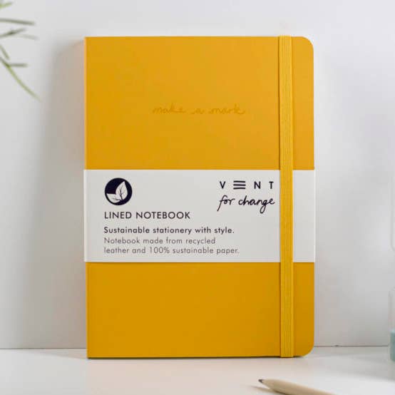 Carnet A5 en cuir recyclé, papier ligné, jaune pour la vente par VENT for Change