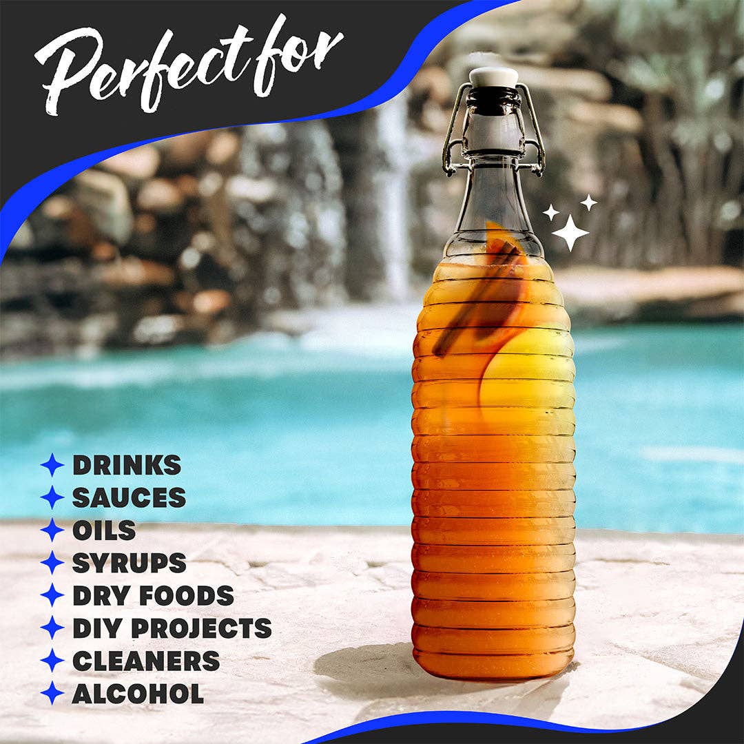 Nevlers - Wholesale Jar - Nevlers 33 oz Ringed Swing Top Glass Bottles (Pack of 6) | Includes Funnel, Brush, Tags, Shrink Wrap and Marker5