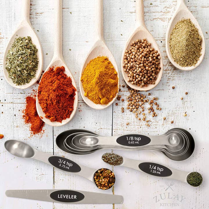 Zulay Kitchen - Wholesale Measuring Spoon - Premium Stainless Steel Magnetic Measuring Spoons - 8 Pc Set