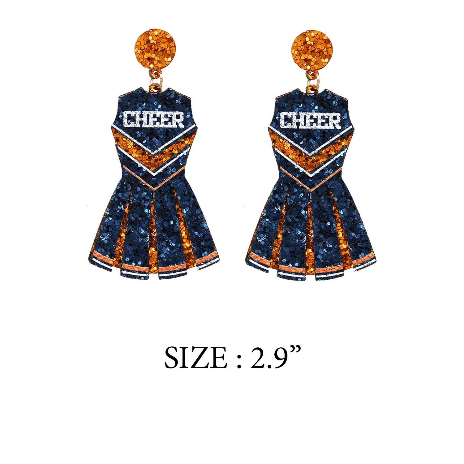 JHP Collection - Wholesale Dangle Earrings - GLITTER CHEERLEADER UNIFORM DROP POST EARRING2