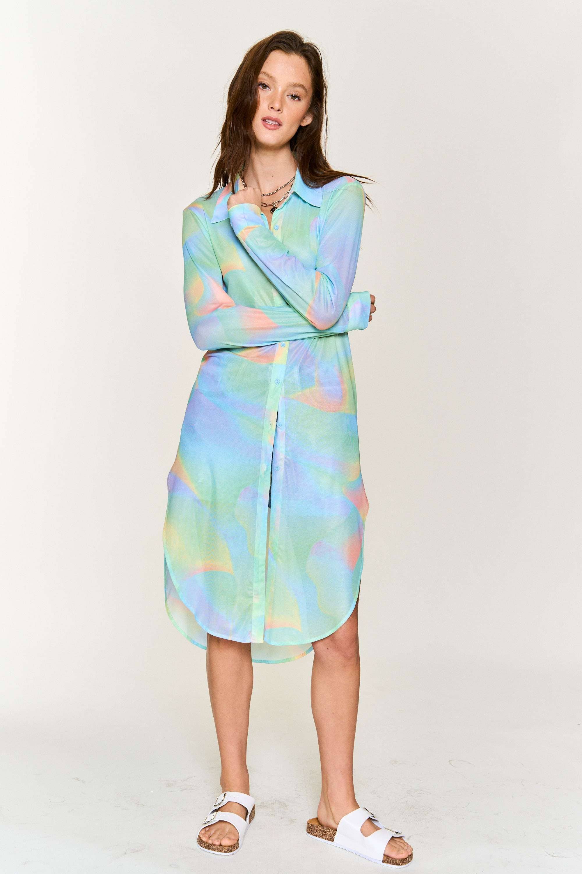 Hers & Mine - Wholesale Button Down Shirt - Women's - MESH TIE DYE BUTTON DOWN TUNIC SHIRT8