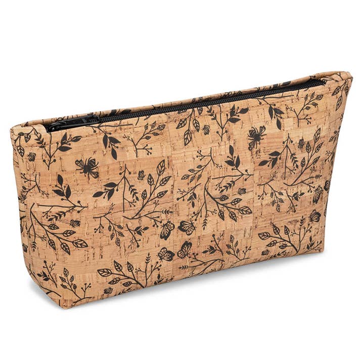 Natalie Therese – wholesale Pouch – Women’s – LARGE Cork Zipper Pouch | Black Floral Print