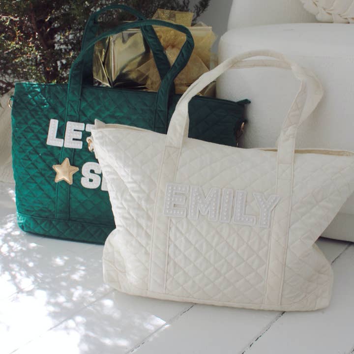 KENZKUSTOMZ - Wholesale Tote Bag - Women's - Velvet Tote - Cream & Green