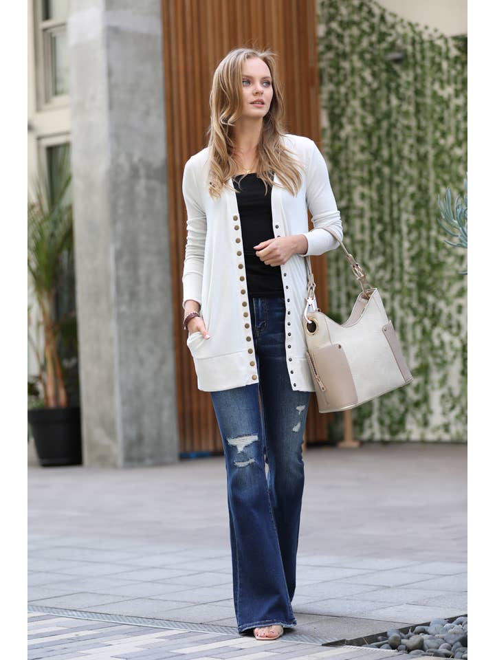42POPS - Wholesale Cardigan - Women's - ",.....Side-pocket Snap Button Sweater Cardigan