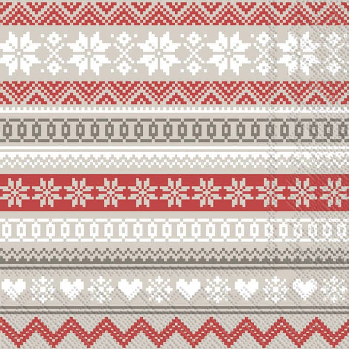Paper Lunch Napkins 20 ct Nordic Pattern Cream Red Christmas for wholesale by Boston International