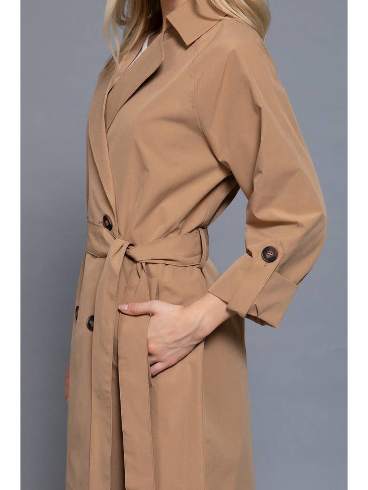 Active Basic | Active USA - Wholesale Trench Coat - Women's - Long Sleeve V-Neck Lapel Collar Trench Coat with Belt10