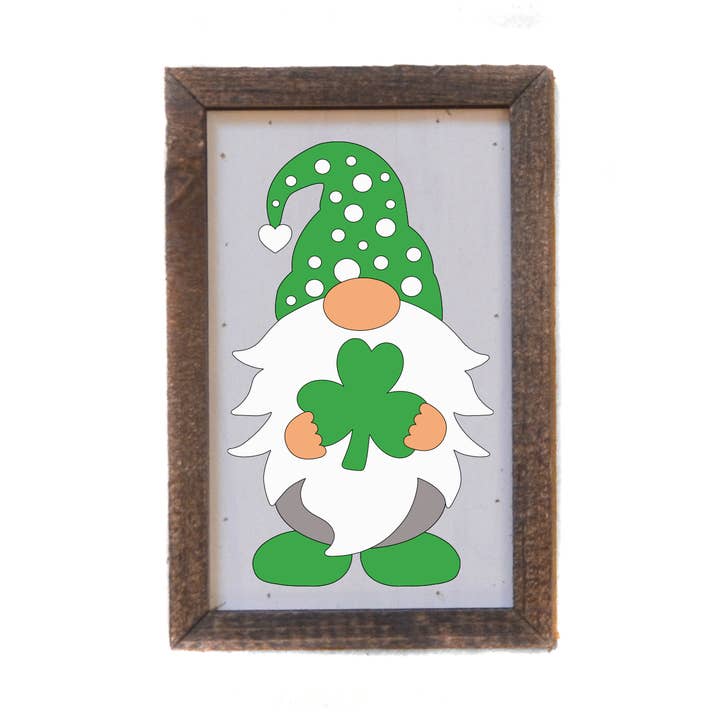 6X4 Shamrock St. Patrick Day Gnome Shelf Sign for wholesale by Driftless Studios