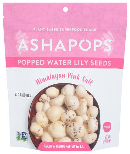 KeHE Distributors, LLC - Wholesale Puffed Snack - AshaPops Popped Water Lily Seeds (Himalayan Salt), 1 oz0