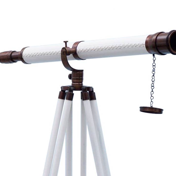 Pavimento Bronzeado Com Telescópio Galileo de Couro Branco 65" por atacado de Hampton Nautical