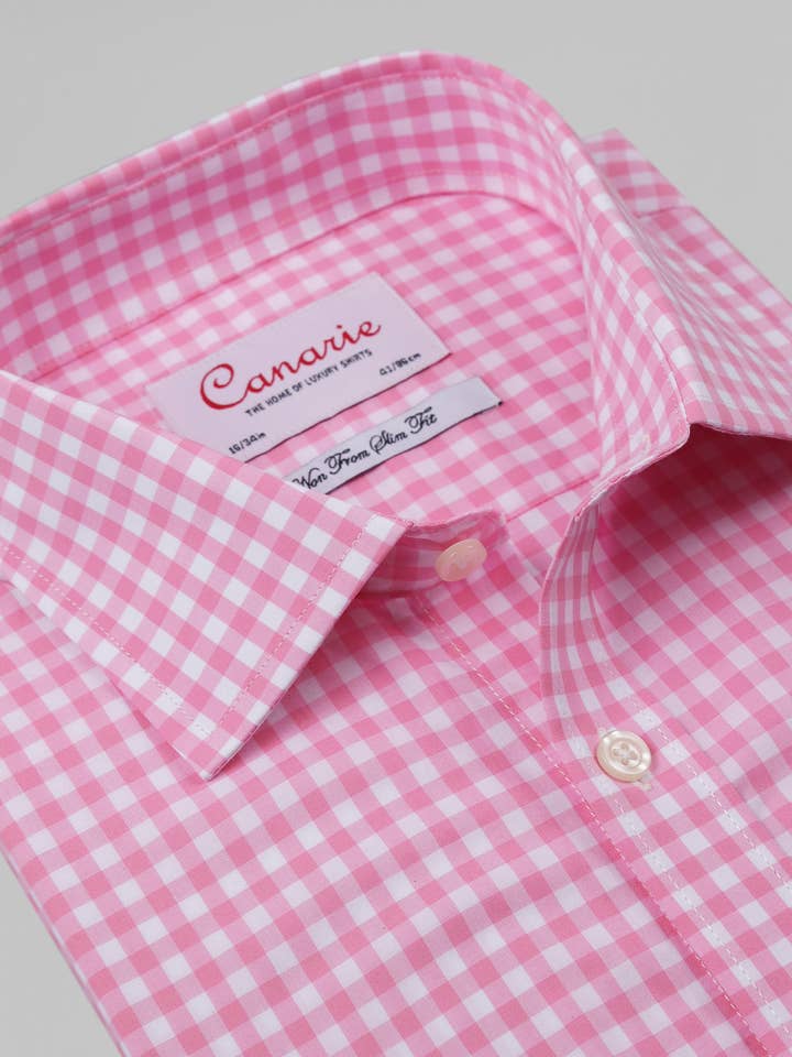 Men's Formal Pink Gingham Cube Check Easy - Iron Shirt for wholesale by Canarie Shirts