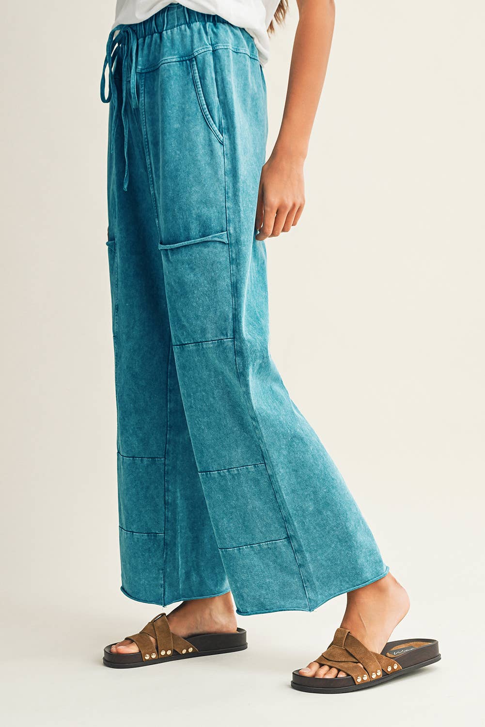 Little Daisy Closet - Wholesale Pants - Women's -  LDC Mineral Wash Lace-up High Waist Raw Hem Patched Pants1