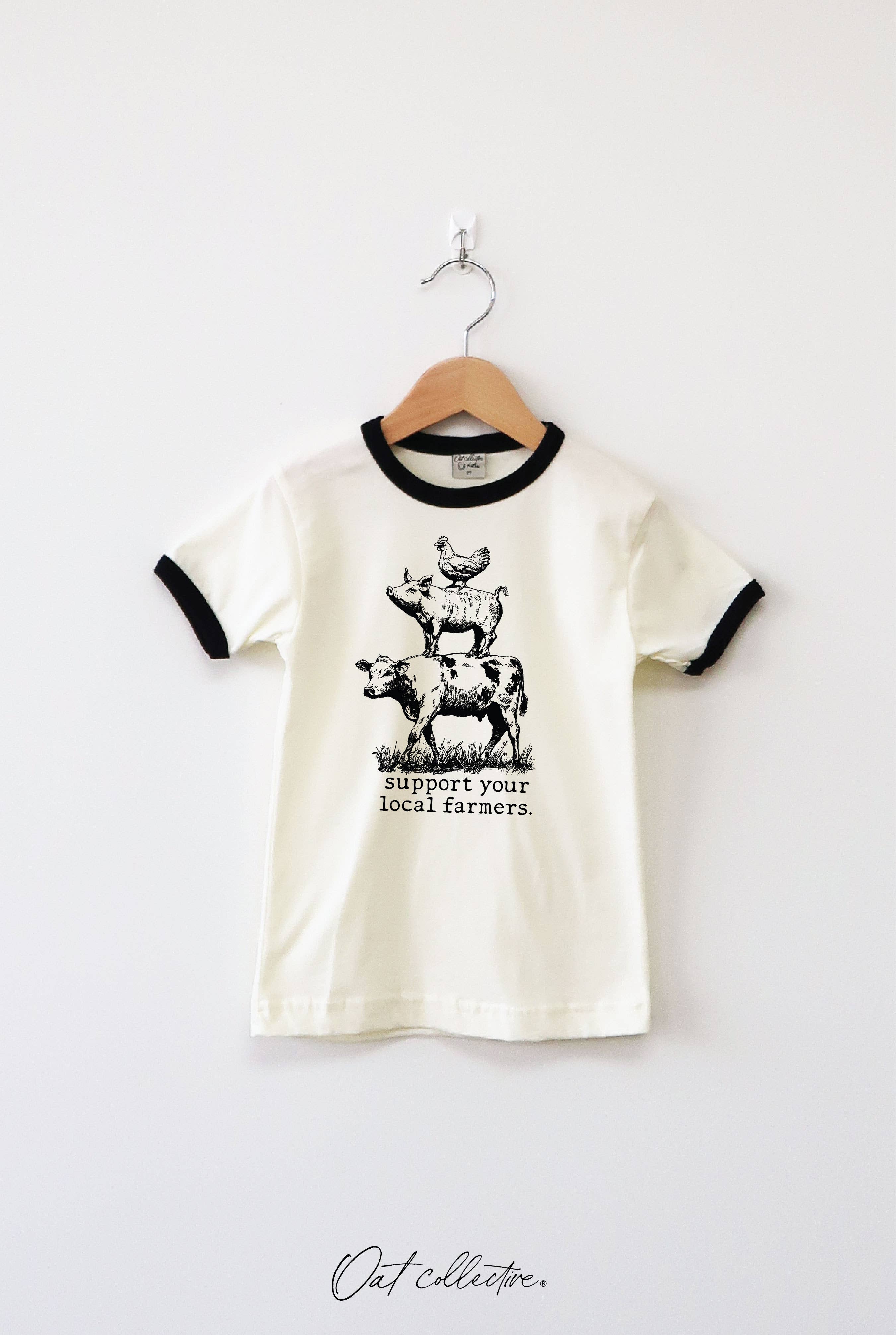 OAT COLLECTIVE - Wholesale Screen Printed T-Shirt - Kids - SUPPORT YOUR LOCAL FARMERS Toddler Unisex Ringer Top0