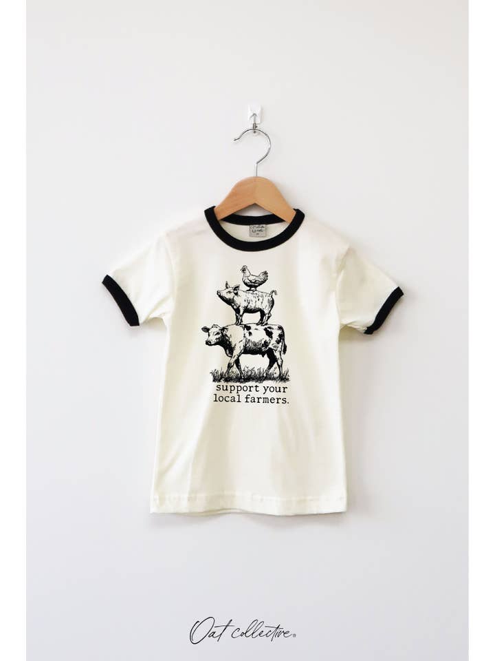 OAT COLLECTIVE - Wholesale Screen Printed T-Shirt - Kids - SUPPORT YOUR LOCAL FARMERS Toddler Unisex Ringer Top
