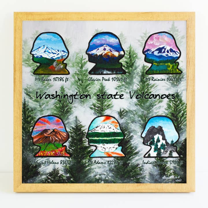 Washington State Volcanoes Art Print for wholesale by MeerCatArt