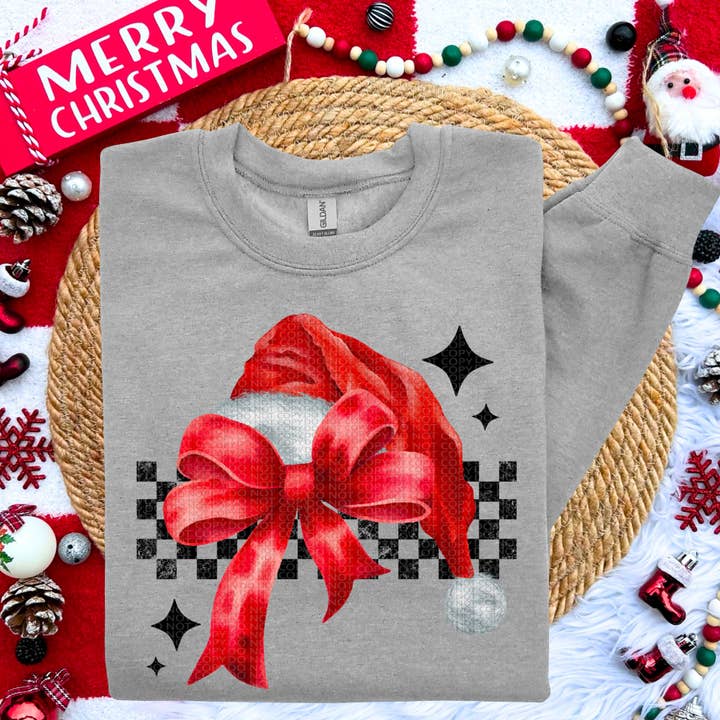 Big Red Bow Checkered Background DTF Transfer for wholesale by K and M Designs