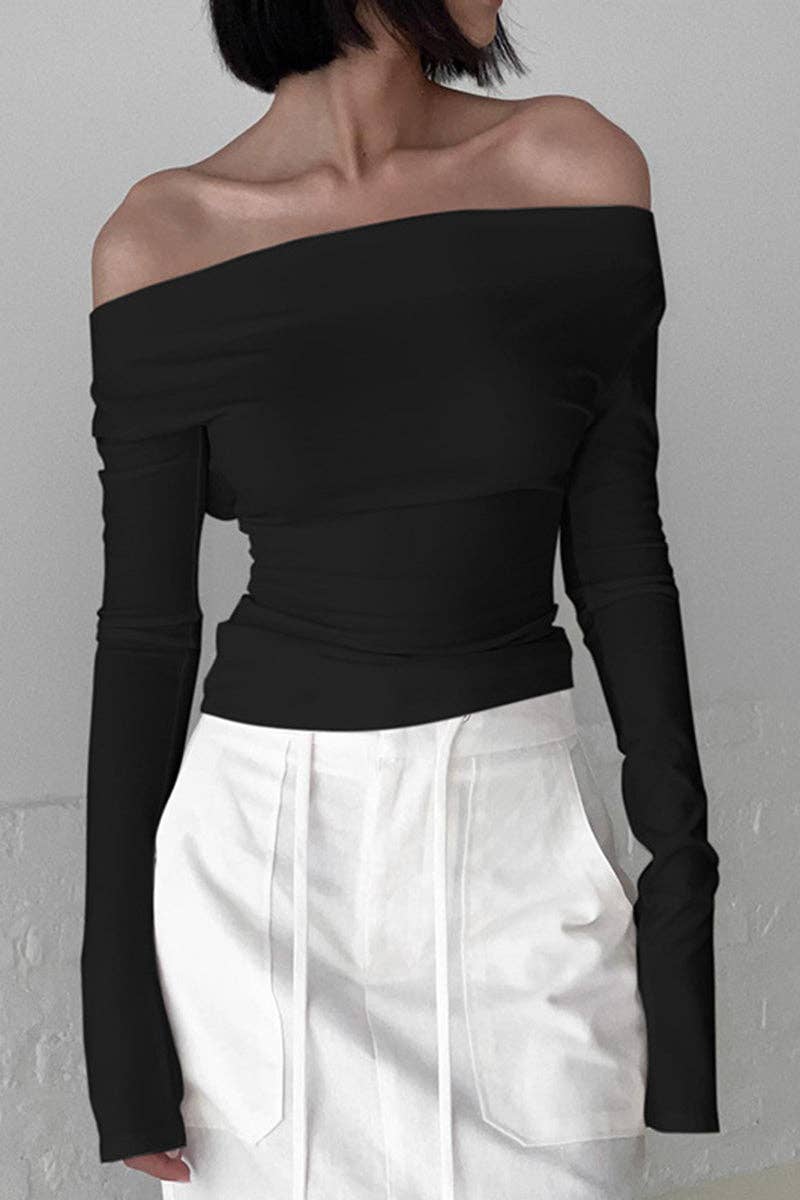 Mccolin – wholesale Stickad topp - Dam – Axelbandslös figursydd topp med långa ärmar7