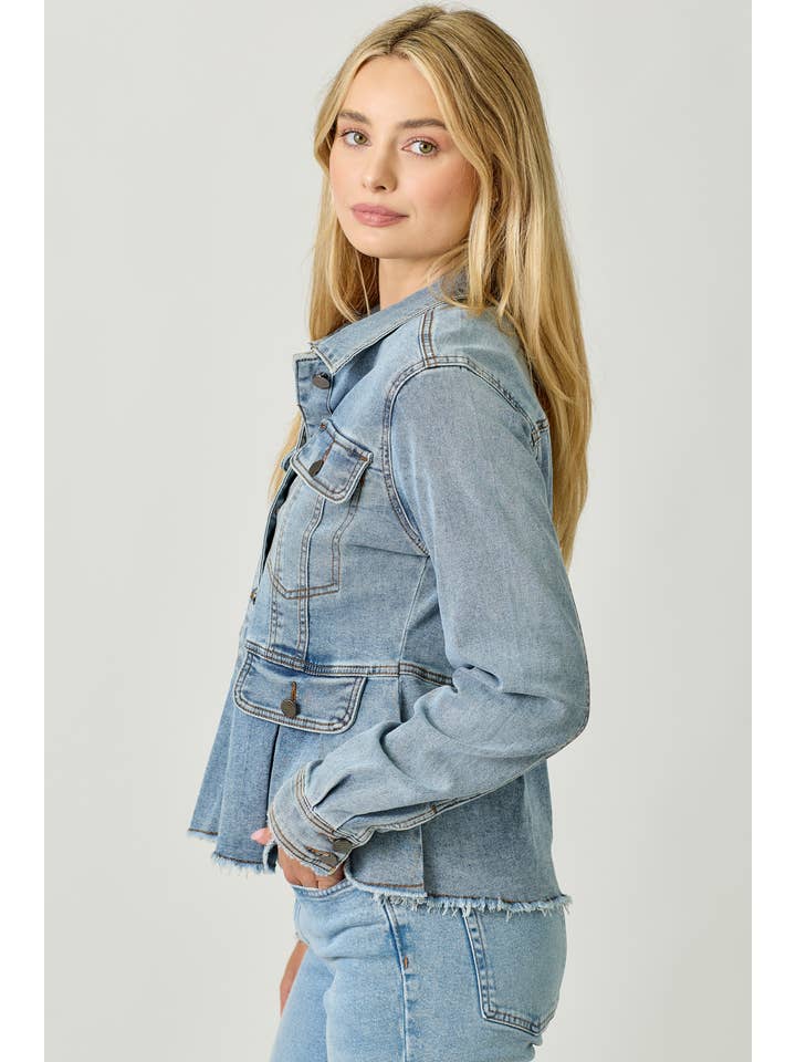 Mystree - Wholesale Denim Jacket - Women's - 60711 Washed Denim Peplum Jacket 12