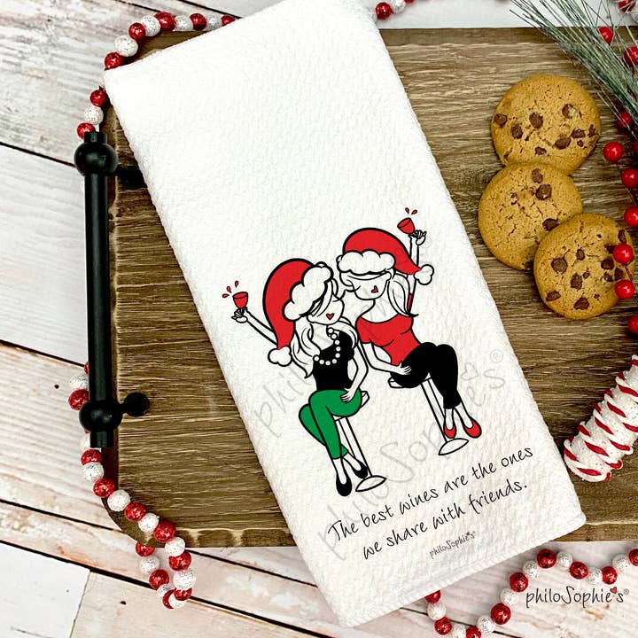 Weihnachtsmützen, Freundschaft, Geschirrtuch, Weihnachtshandtuch, Wein für den Großhandel von philoSophie's Stationery & Gifts
