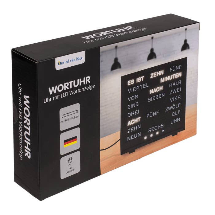 Out of the blue KG - Wholesale Desk Clock - Clock with German words,2