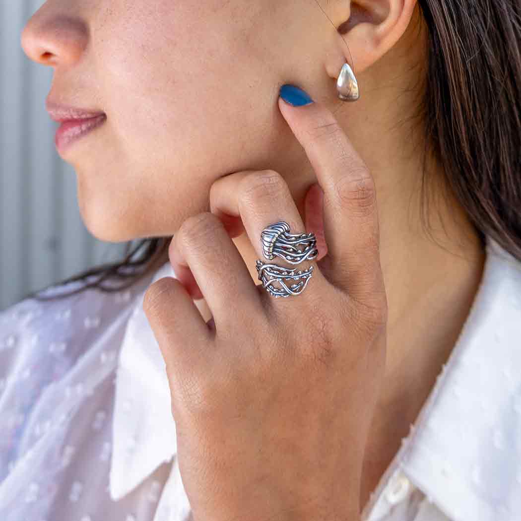 Nina Designs - Wholesale Cocktail/Statement Ring - Sterling Silver or Bronze Adjustable Jellyfish Ring3