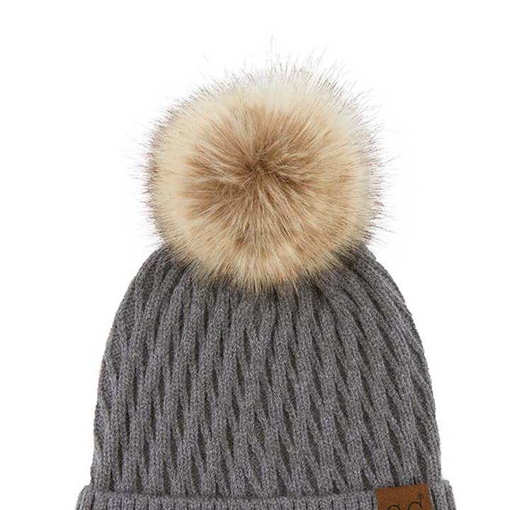 JOIA ACCESSORIES - Wholesale Beanie - Women's - CC HAT HONEY COMB PATTERN BEANIE WITH POM HAT, HAT 20791