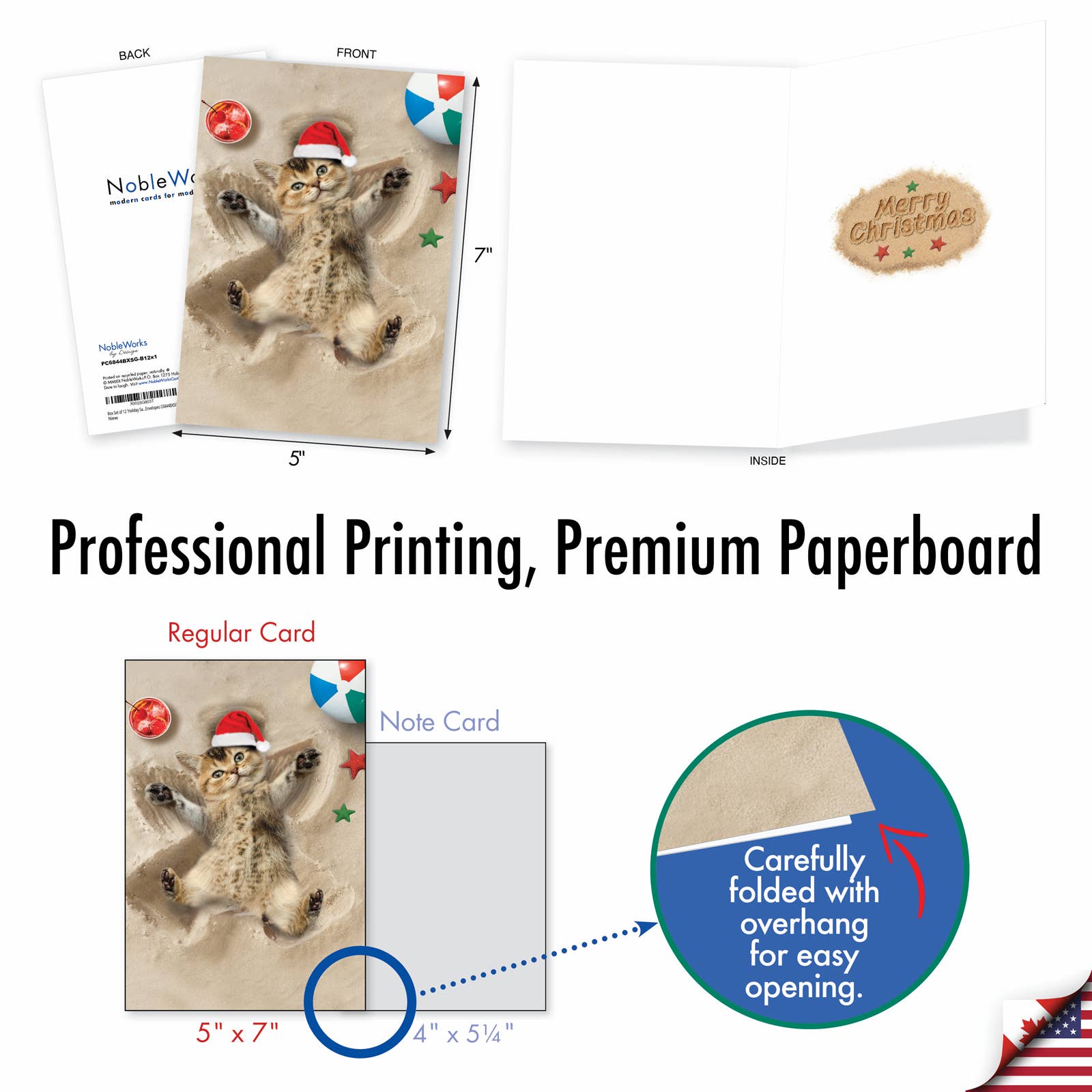 NobleWorks - Venta al por mayor Tarjetas de Navidad - Caja de 12 tarjetas navideñas con forma de gato y ángeles navideños4