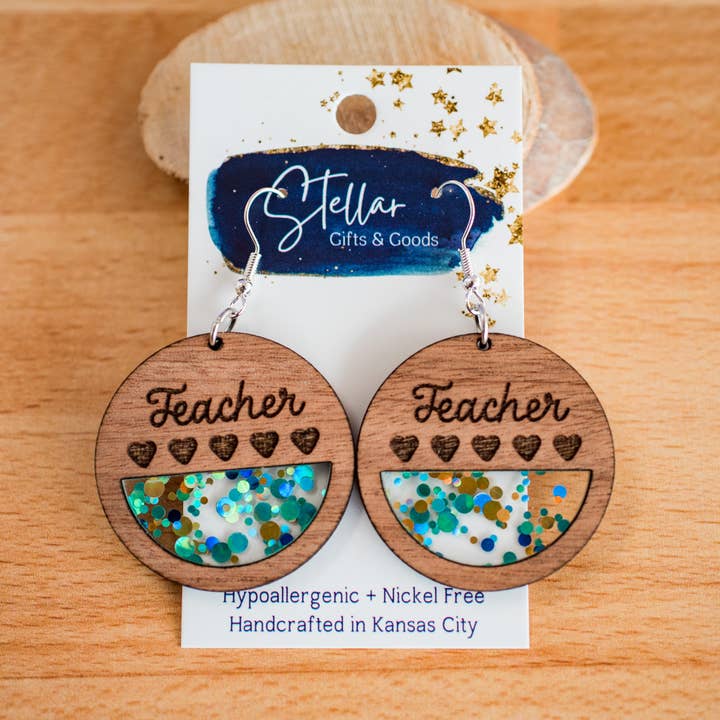 Stellar Gifts & Goods Wholesale - Wholesale Dangle Earrings - SALE Turqouise Confetti Teacher Dangles - School Earrings