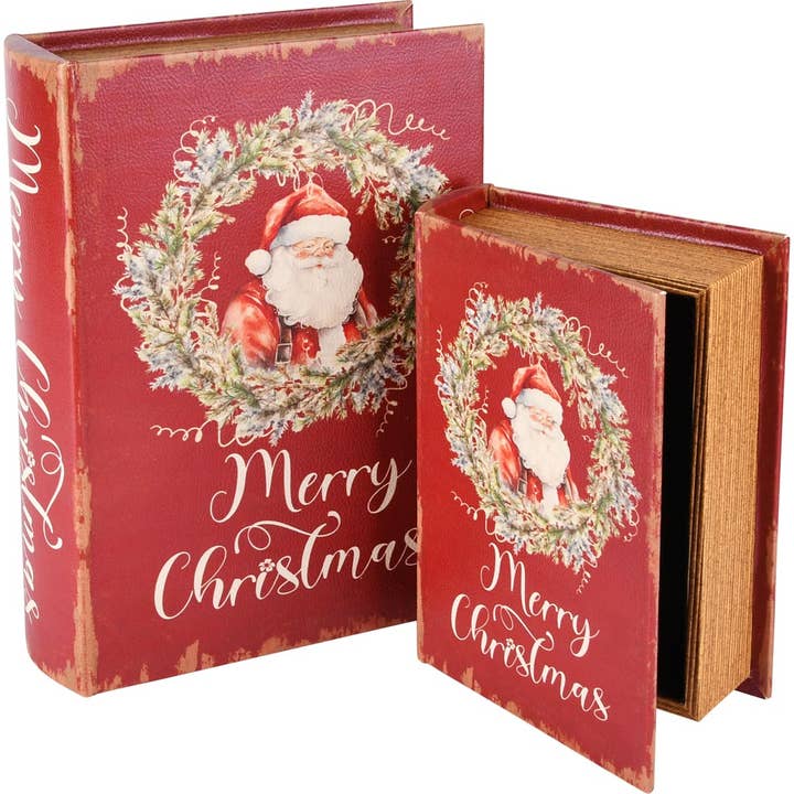 Set 2 book boxes 'Santa in Wreath', wood, 20x15x6cm for wholesale by Dekoratief