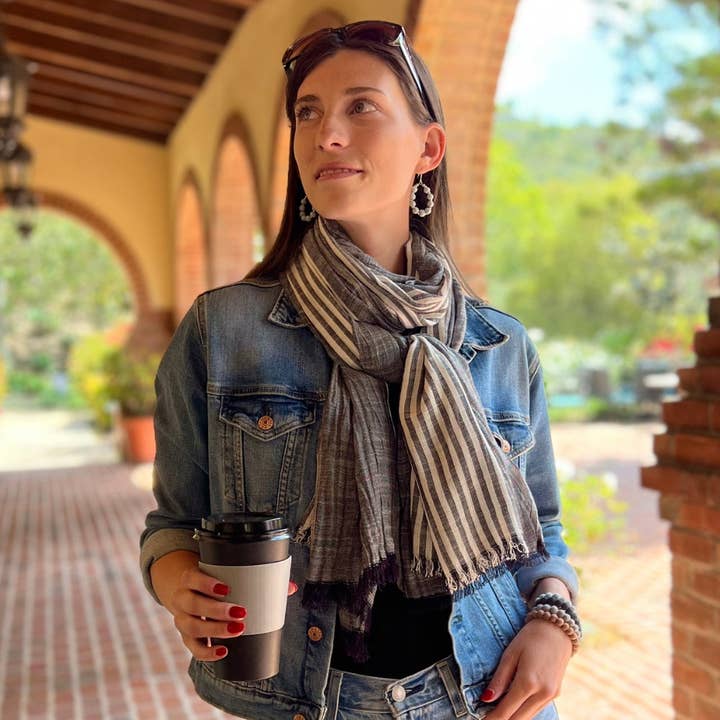 Humble Hilo - Wholesale Scarf - Women's - Humble Hilo Cumulus 100% Cotton Scarf Center Stripes43