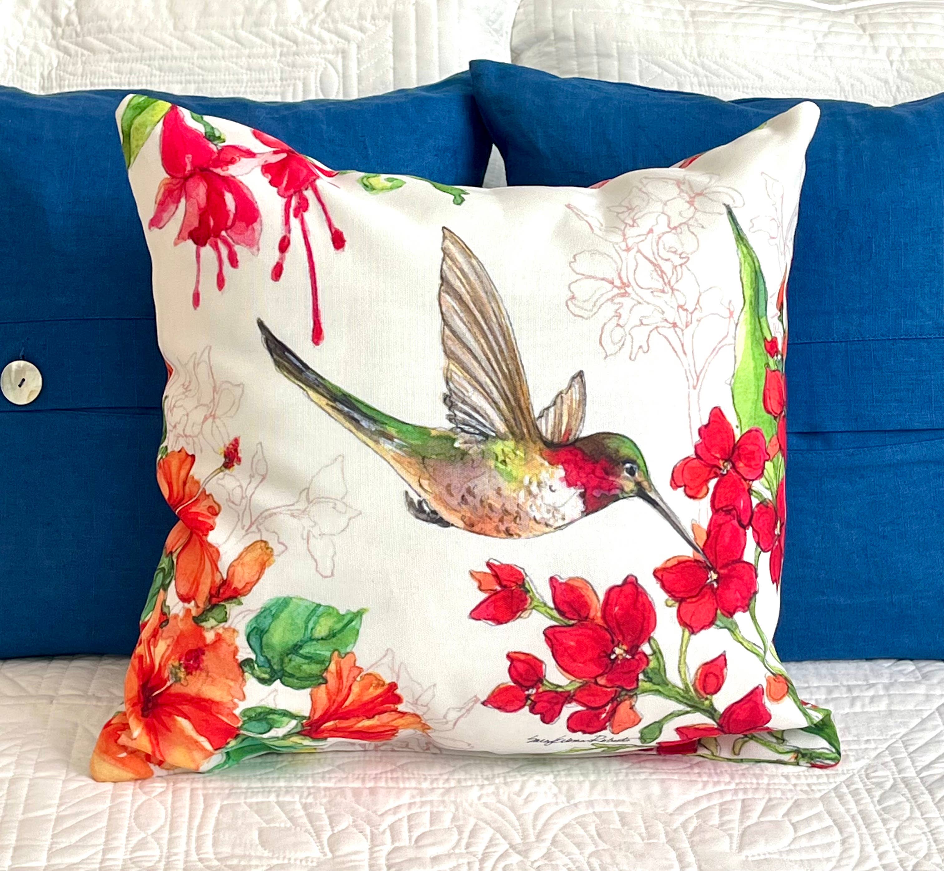 Bamboo Table - Wholesale Throw/Decorative Pillow - Hummingbird Harmony Birds 2 Sided Indoor Outdoor Pillow8