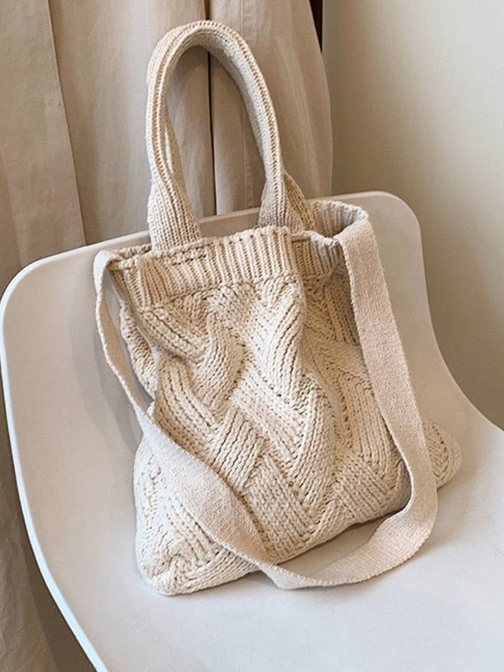 Vintage Solid Color Simple Handbag Knit Tote Bag DPB1602 for wholesale by Dipped Shop