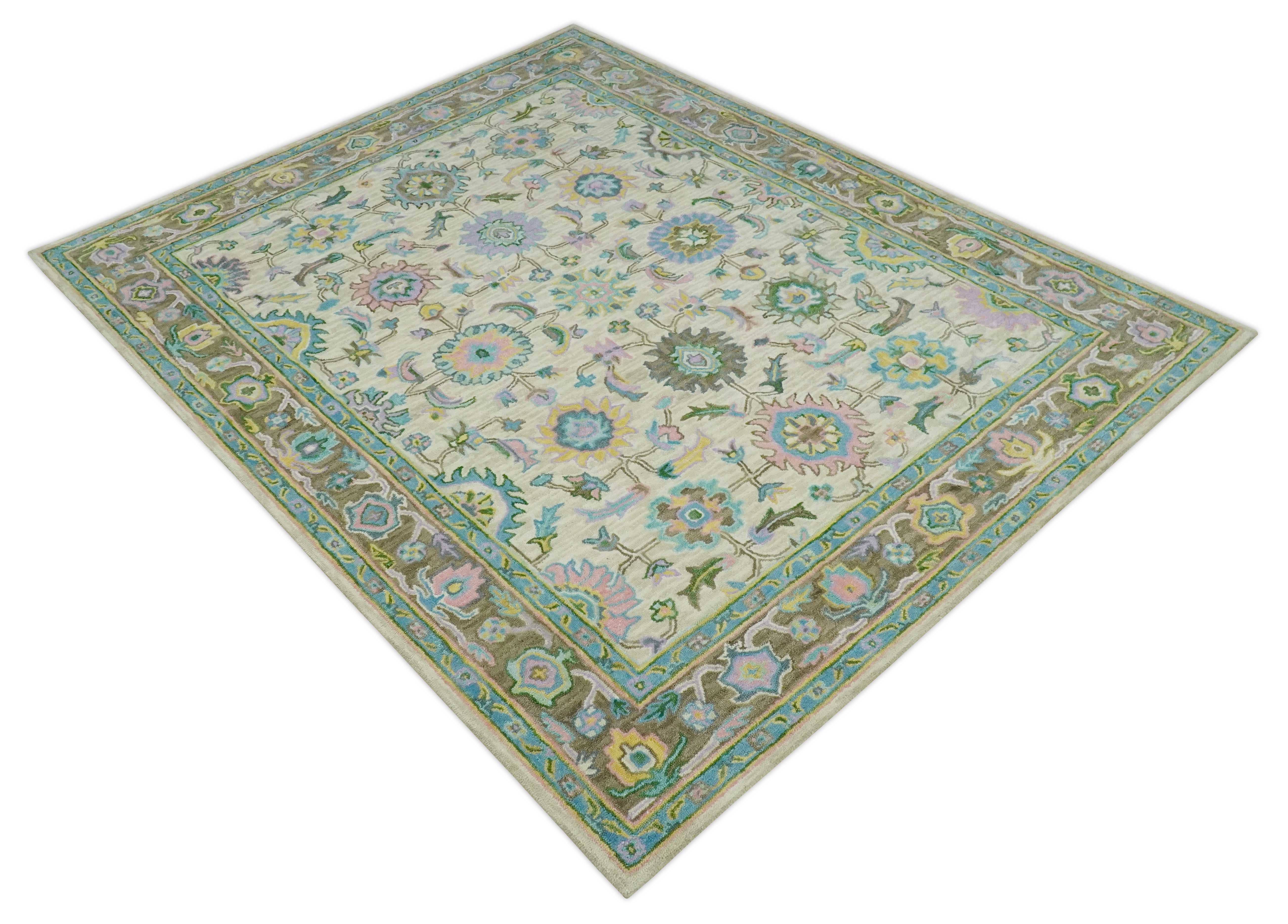 The Rug Decor, Inc. – Großhandel Teppichvorleger – Maßgefertigter beige, blau und lila traditioneller handgetufteter Wollteppich mit Blumenmuster8